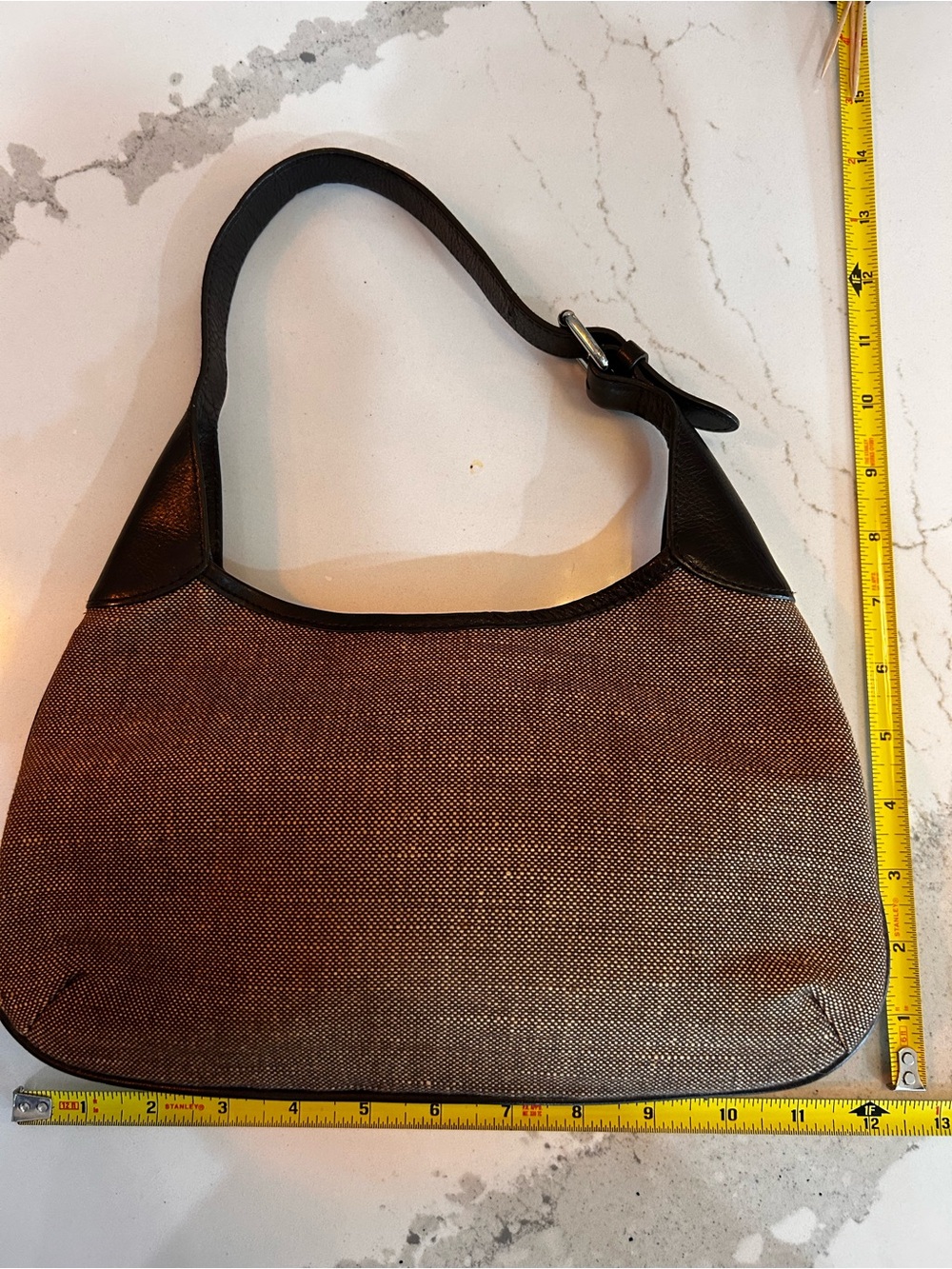Banana Republic Brown Canvas Woven Shoulder Bag with Brown Leather Trim - Picture 6 of 6